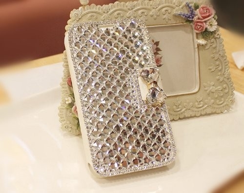 Samsung Galaxy S2 için lüks Bling elmas fiyonk deri cep telefonu durumlarda